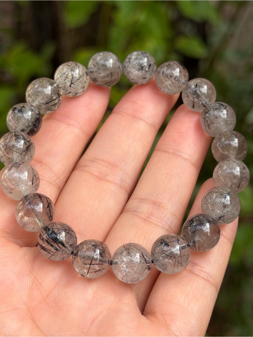 10mm stretchable black rutilated quartz bracelet 2538 - Picture 2 of 9